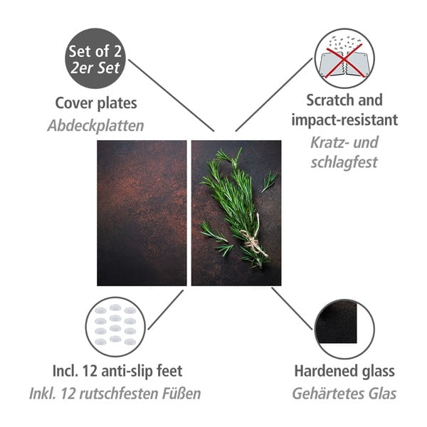 Edzett üveg tűzhely fedőlap szett 2 db-os 52x30 cm Rosemary – Allstar-image-3