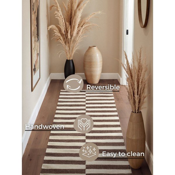 Fehér-barna kétoldalas-kézi szövésű gyapjú futószőnyeg 80x200 cm Vika – Hanse Home-image-4