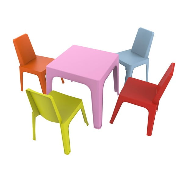 Julieta gyerek kerti bútor garnitúra, 1 rózsaszín asztal és 4 szék - Resol