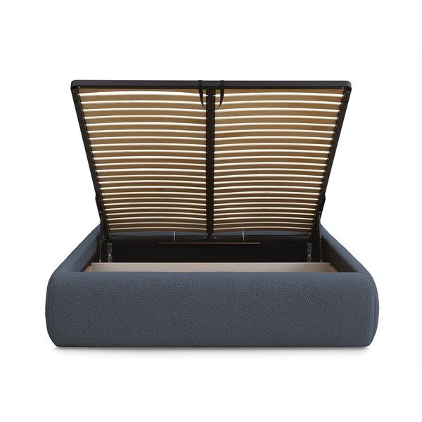 Sötétkék kárpitozott ágyneműtartós franciaágy ágyráccsal, ágytámla nélkül 160x200 cm Inera – Bobochic Paris-image-4