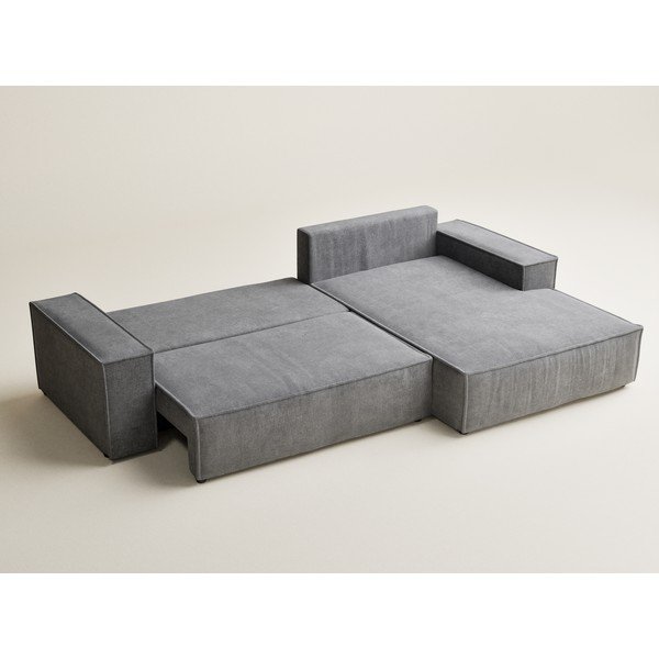 Szürke zsenília kinyitható-tárolóhelyes sarokkanapé (jobb oldali-heverő résszel) Maze – Maison de Rêve-image-4