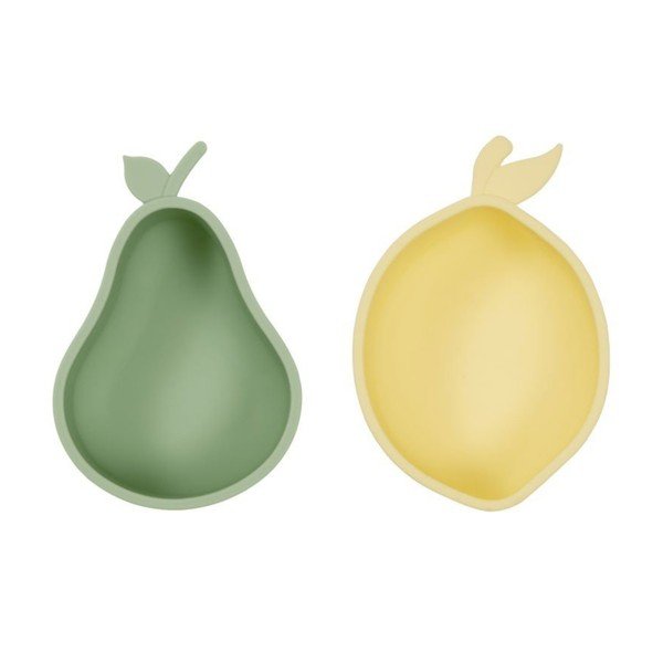 Sárga-zöld szilikon gyerek tálka szett 2 db-os Lemon & Pear – OYOY Mini
