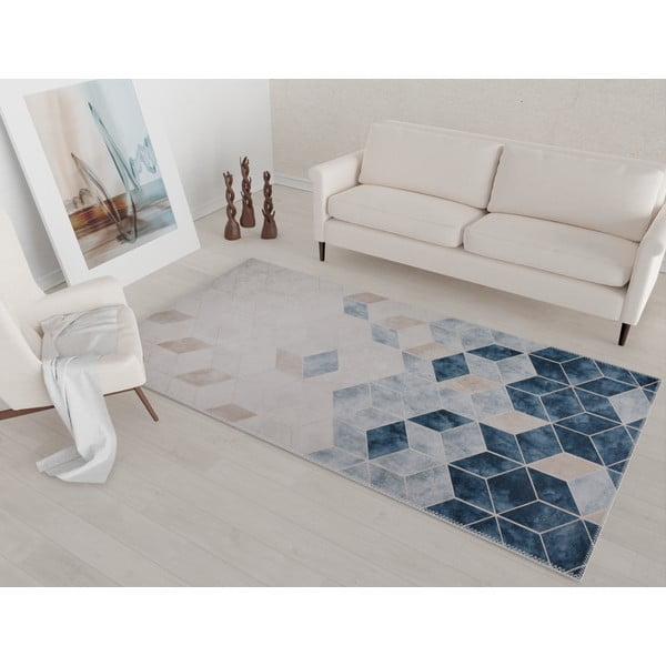 Sötétkék-krémszínű mosható szőnyeg 80x50 cm - Vitaus-image-1