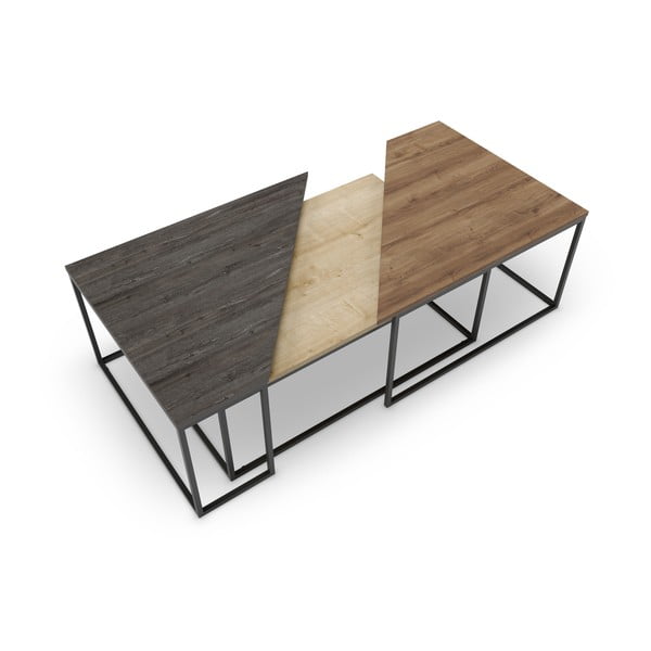 Natúr színű dohányzóasztal szett diófa dekoros asztallappal, 3 db-os 70x110 cm Titan – Marckeric-image-3