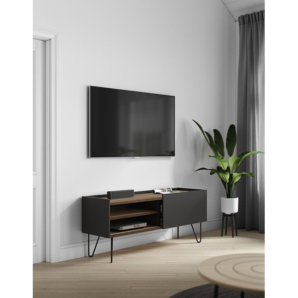 Fekete-barna TV-állvány diófa dekorral 140x59 cm Nina – TemaHome-image-1