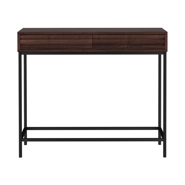 Sötétbarna konzolasztal diófa dekoros asztallappal 35x90 cm Celine – Støraa-image-4