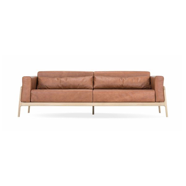 Fawn konyakbarna kanapé bivalybőrből, tömör tölgyfa szerkezettel, 240 cm - Gazzda