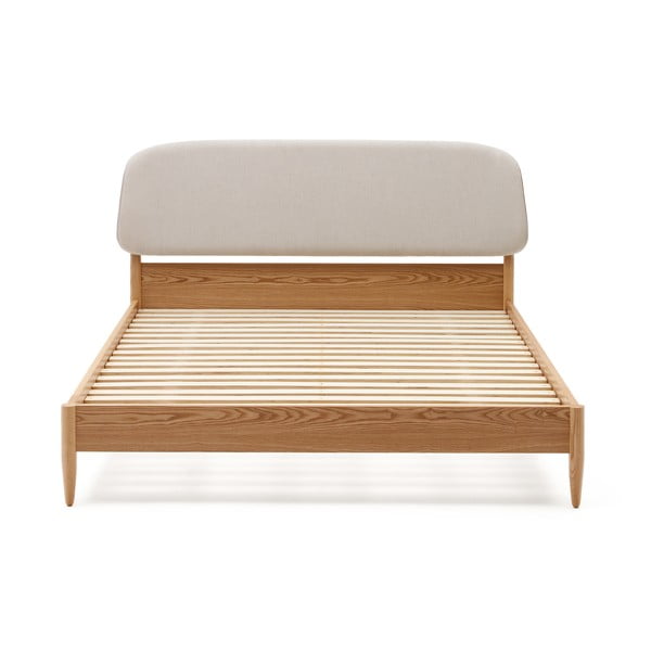 Bézs-natúr színű kőrisfa franciaágy ágyráccsal 180x200 cm Octavia – Kave Home-image-2