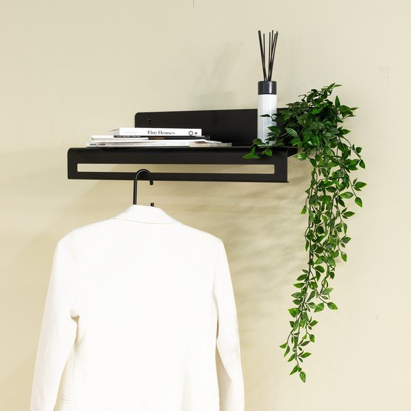 Fekete fém fali fogas polccal 60 cm Sway – Spinder Design-image-1