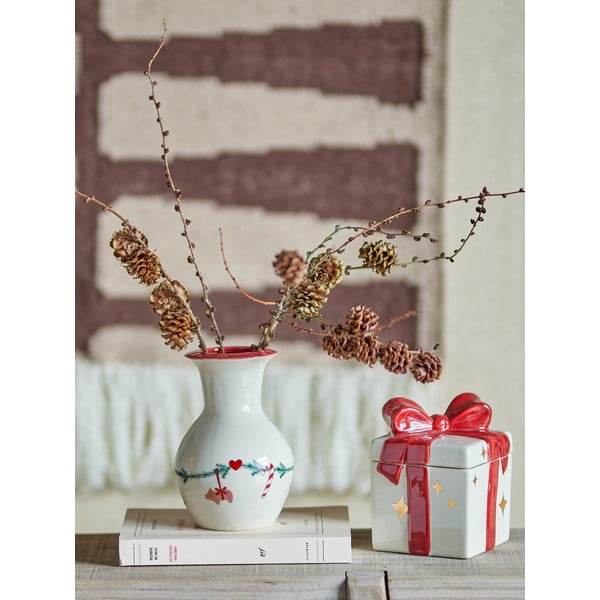 Fehér agyagkerámia váza karácsonyi mintával (magasság 16 cm) Yule – Bloomingville-image-1