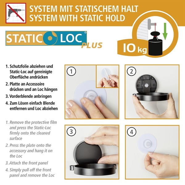 Static-Loc® Plus fekete-fehér fali fogkefetartó pohár - Wenko-image-3