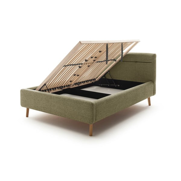 Zöld kárpitozott ágyneműtartós franciaágy ágyráccsal 140x200 cm Lotte – Meise Möbel-image-4