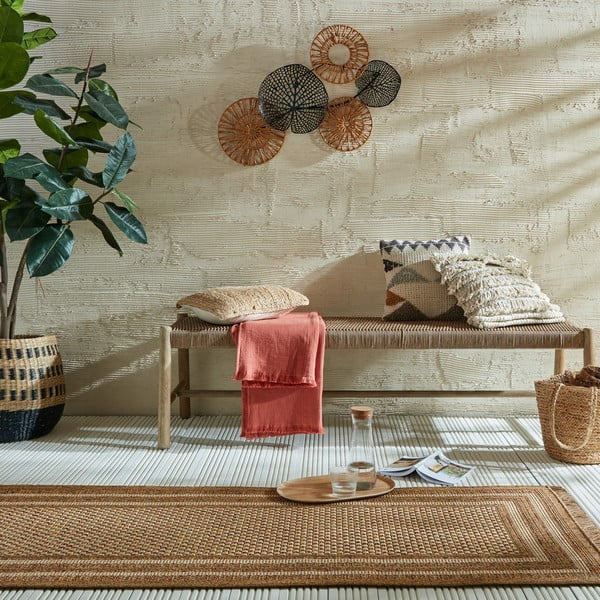 Natúr színű kültéri futószőnyeg 80x230 cm Layla Border – Flair Rugs-image-1