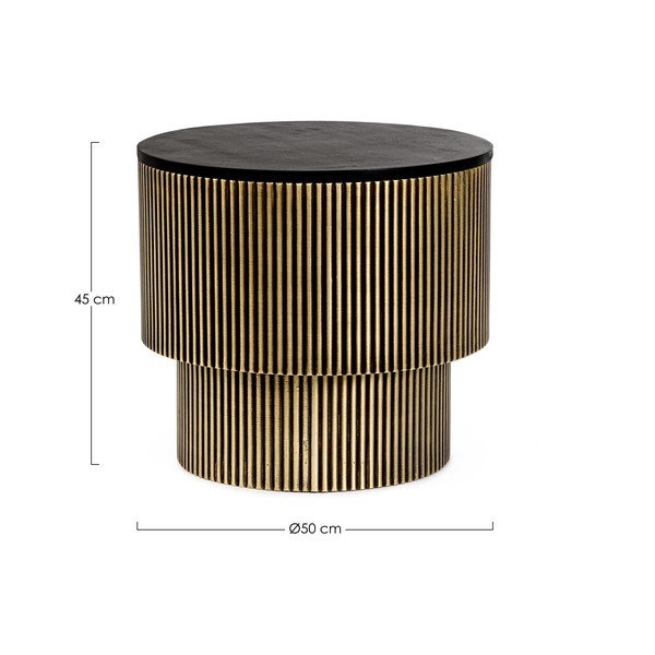 Fekete-aranyszínű kerek dohányzóasztal mangófa asztallappal ø 50 cm Virat – Bizzotto-image-4