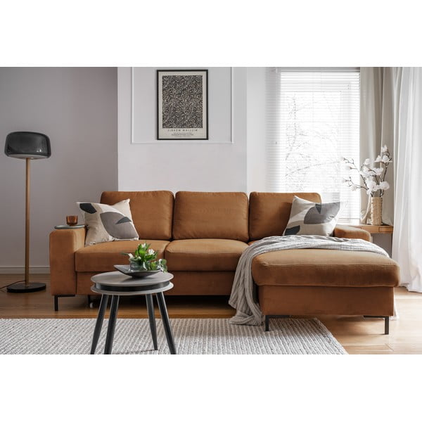Narancssárgásbarna kordbársony kinyitható sarokkanapé (jobb oldali) Lofty Lilly – Miuform-image-4