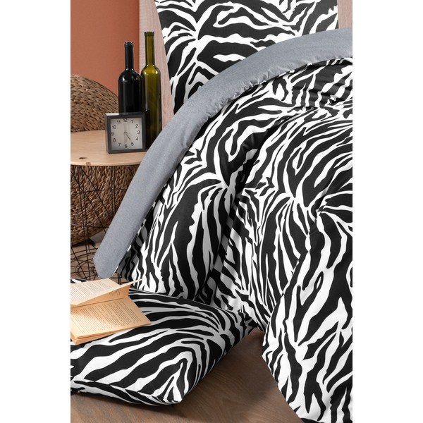 Fekete-fehér kétszemélyes-hosszabbított pamut ágyneműhuzat lepedővel 200x220 cm – Mila Home-image-1