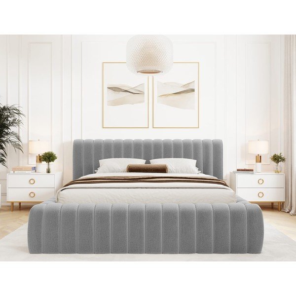 Világosszürke kárpitozott ágyneműtartós franciaágy ágyráccsal 180x200 cm Carilla – ELTAP-image-3