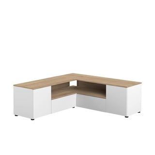 Fehér-natúr színű TV-állvány tölgyfa dekorral 130x46 cm Angle – TemaHome