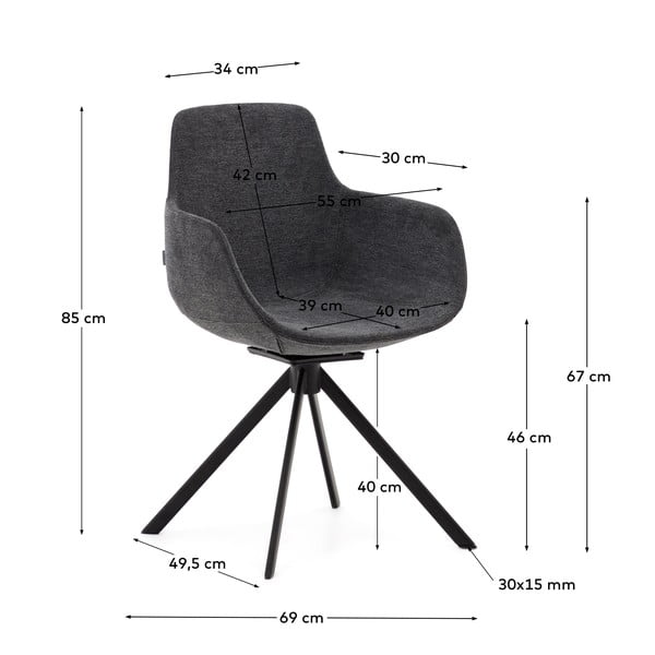 Sötétszürke kárpitozott karfás étkezőfotel szett 2 db-os Tissiana – Kave Home-image-4