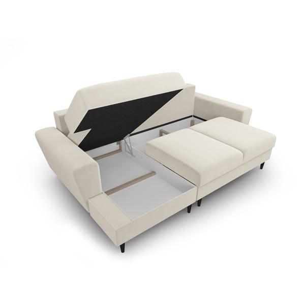 Bézs bársony kinyitható tárolóhelyes sarokkanapé (bal oldali-heverő résszel) Kyoto – Cosmopolitan Design-image-3
