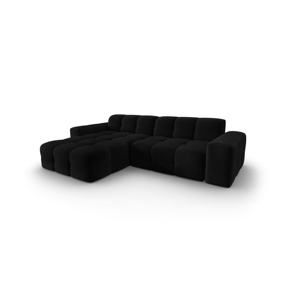 Fekete bársony sarokkanapé (bal oldali) Kendal – Micadoni Home-image-3