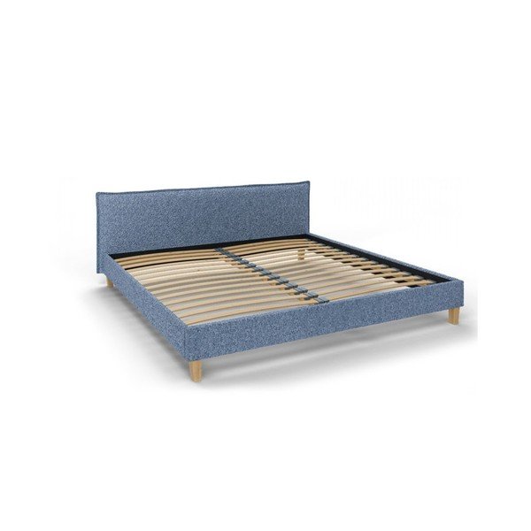 Kék kárpitozott franciaágy ágyráccsal 200x200 cm Tina – Ropez