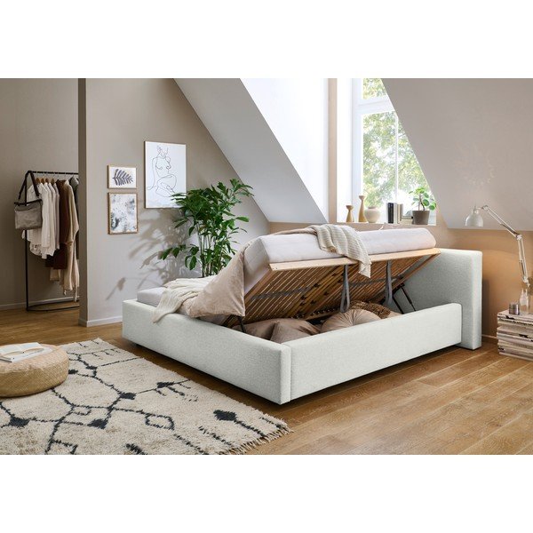 Fehér kárpitozott ágyneműtartós franciaágy ágyráccsal 140x200 cm Cube – Meise Möbel-image-1