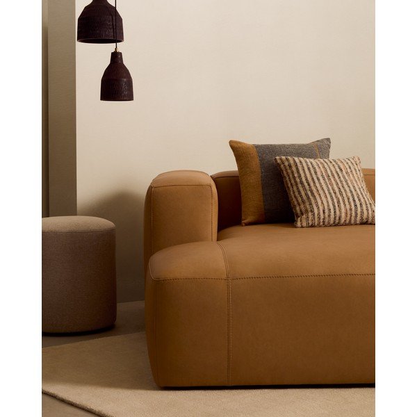 Barna bőr kanapé 210 cm Blok – Kave Home-image-1
