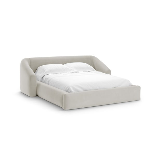 Bézs kárpitozott ágyneműtartós franciaágy ágyráccsal 180x200 cm Campi – Cosmopolitan Design