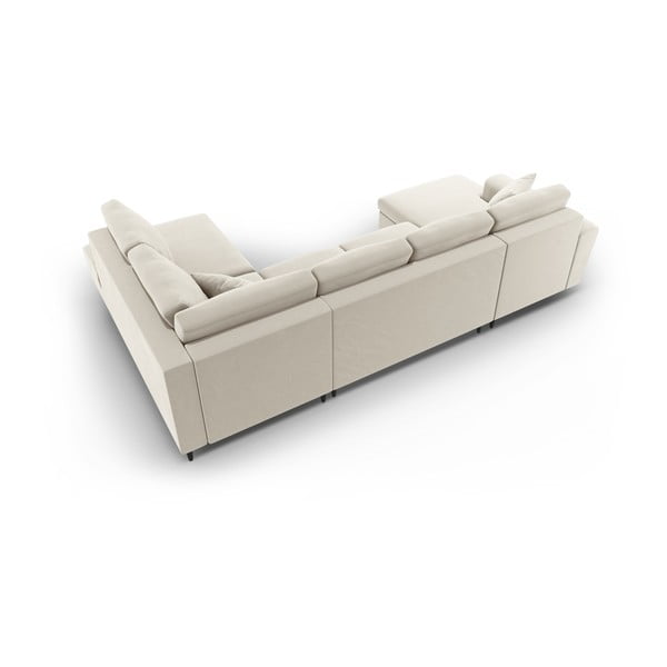 Bézs bársony kinyitható tárolóhelyes sarokkanapé (jobb oldali-U alakú) Kyoto – Cosmopolitan Design-image-4