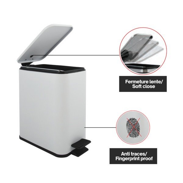 Matt fehér acél pedálos szemetes 5 l   Erik – Spirella-image-4