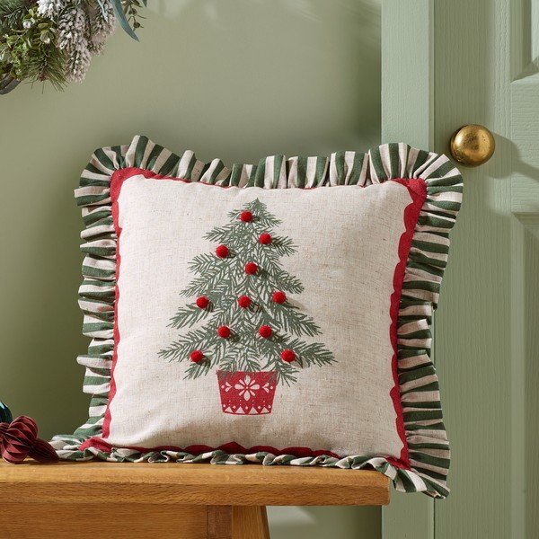 Díszpárna karácsonyi mintával 45x45 cm Frilled Christmas Tree – Catherine Lansfield-image-1