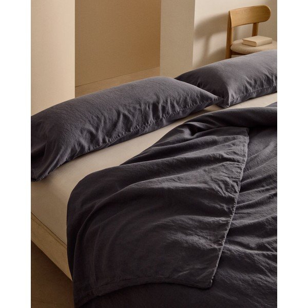 Szürkéskék kétszemélyes hosszabbított lenkeverék ágyneműhuzat 240x220 cm Simmel – Kave Home-image-1