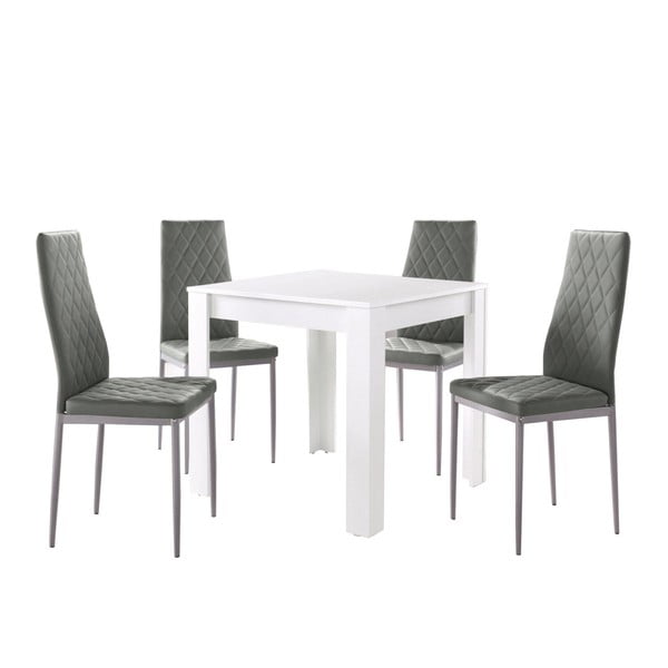 Lori and Barak fehér étkezőasztal 4 darab szürke étkezőszékkel, 80 x 80 cm - Støraa