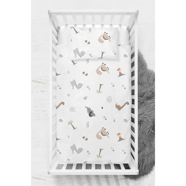 Fehér renforcé pamut gyerek ágyneműhuzat babaágyhoz 100x150 cm Dinozor – Mijolnir-image-2