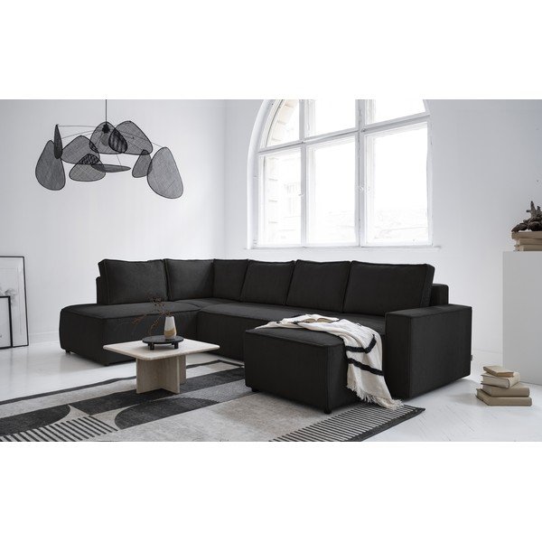 Antracitszürke kordbársony kinyitható sarokkanapé (bal oldali-U alakú) Brave Dave – Miuform-image-2