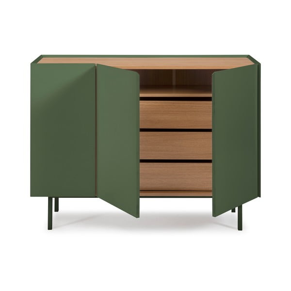 Zöld alacsony komód tölgyfa dekorral 110x85 cm Arista – Teulat-image-3