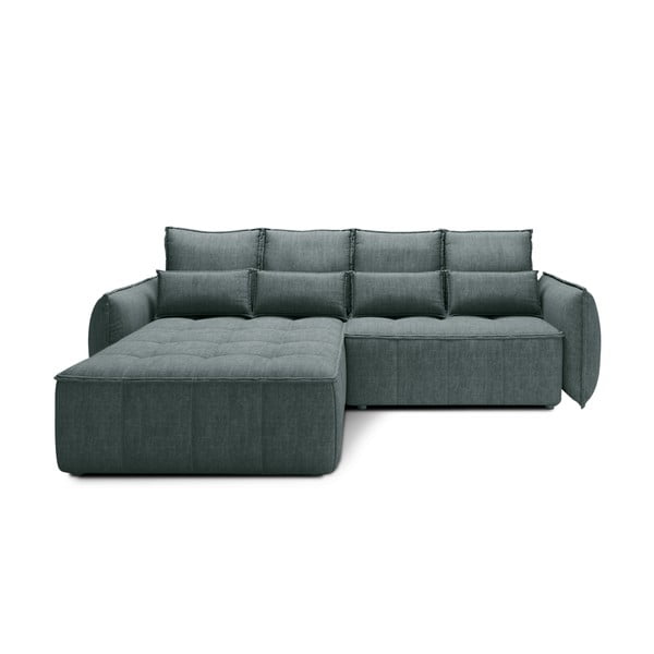 Zöld bársony kinyitható-tárolóhelyes sarokkanapé (bal oldali-heverő résszel) Campo – ELTAP