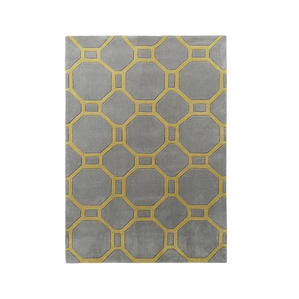 Hong Kong Tile Grey & Yellow szürkés-citromsárga kézzel tűzött szőnyeg, 90 x 150 cm - Think Rugs