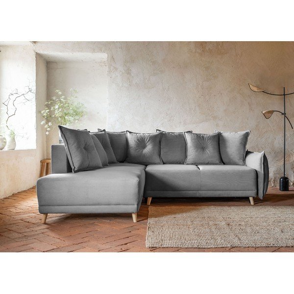 Szürke kordbársony kinyitható sarokkanapé (bal oldali) Lazy Lukka – Miuform-image-1