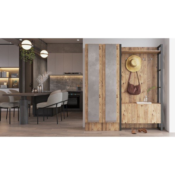 Natúr színű előszoba bútor borovi fenyő dekorral Yvette – Kalune Design-image-3