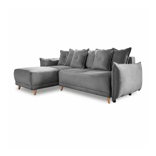 Szürke kordbársony kinyitható sarokkanapé (variálható) Lazy Lukka – Miuform