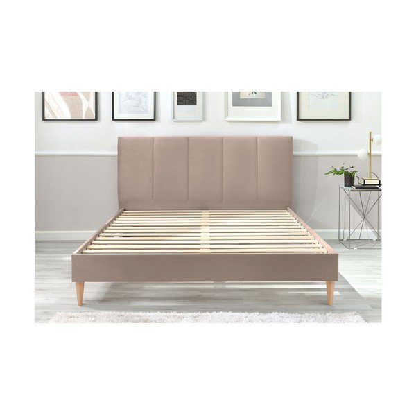 Bézs kárpitozott franciaágy ágyráccsal 180x200 cm Vivara – Bobochic Paris-image-3