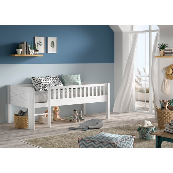 Fehér borovi fenyő galéria gyerekágy ágyráccsal 90x200 cm Scott – Vipack-image-1