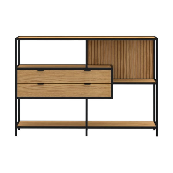 Fekete-natúr színű könyvespolc tölgyfa dekorral 114x78x35 cm Seaford – Actona