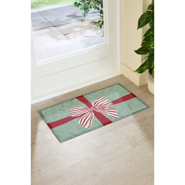 Újrahasznosított műanyag lábtörlő karácsonyi mintával 40x70 cm Red & White Stripe Bow – Artsy Doormats-image-2