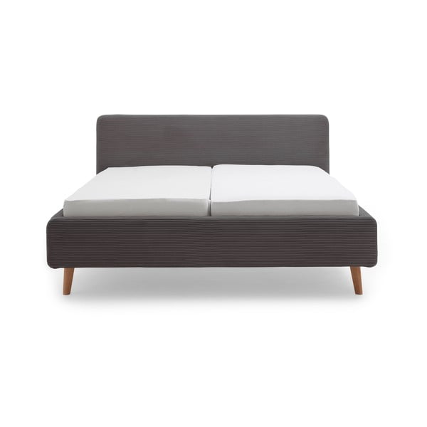 Sötétszürke kárpitozott ágyneműtartós franciaágy ágyráccsal 160x200 cm Mattis Cord – Meise Möbel-image-2