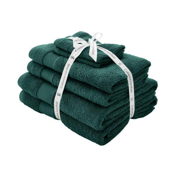 Sötétzöld frottír pamut törölköző és fürdőlepedő készlet 6 db-os Anti-Bacterial – Catherine Lansfield
