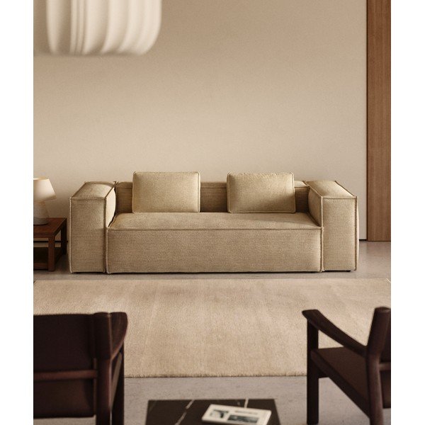 Bézs kordbársony kanapé 240 cm Blok – Kave Home-image-1
