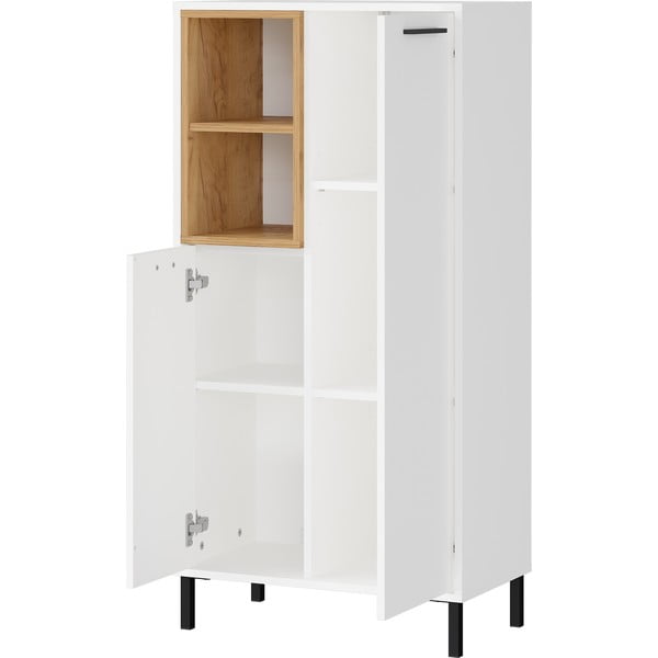 Fehér magas fürdőszoba szekrény tölgyfa dekorral 59x118 cm Loria - Germania-image-2